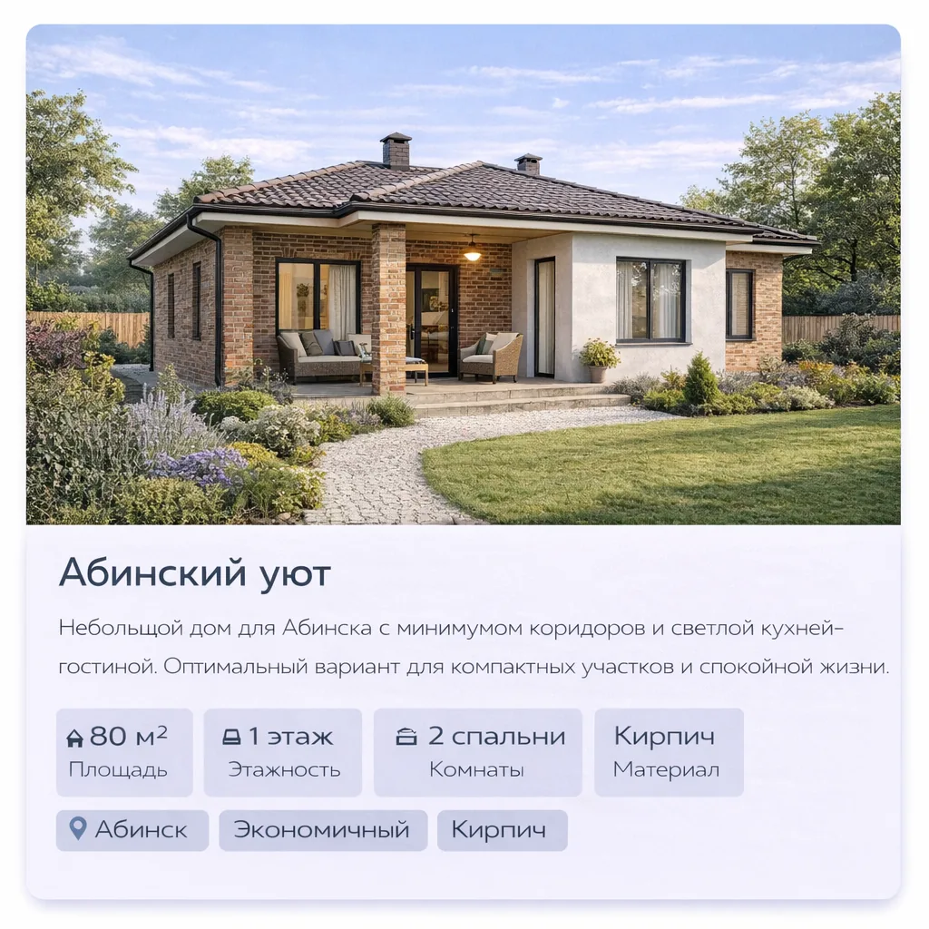 Проект дома «Абинский уют» — Абинск, 80 м², кирпич, компактный участок